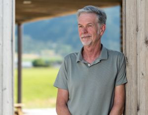 Man with grey hair wearing grey polo leans against wooden frame